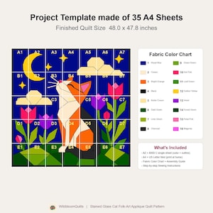 Cat Quilt Pattern, Cat Wall Hanging Quilt Pattern PDF, Easy Applique Quilt for Beginners, Folk Art Cat Lover Gift, Raw Edge Fusible Applique image 14
