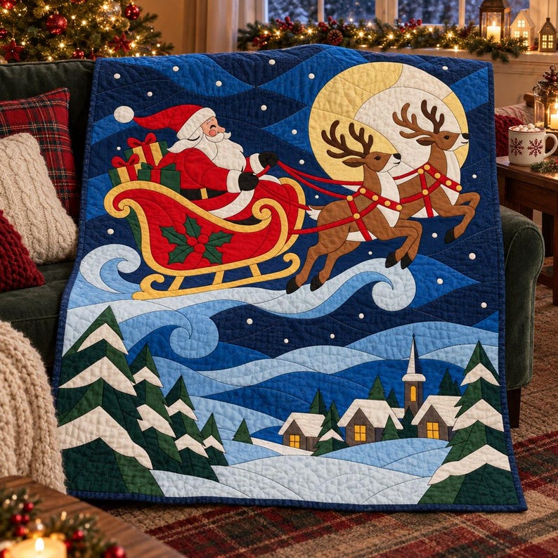 Santa Sleigh Quilt Pattern, Applique & Collage Quilt, Christmas Quilt Pattern PDF, Stained Glass Patchwork Wall Hanging, Reindeer Quilt image 7