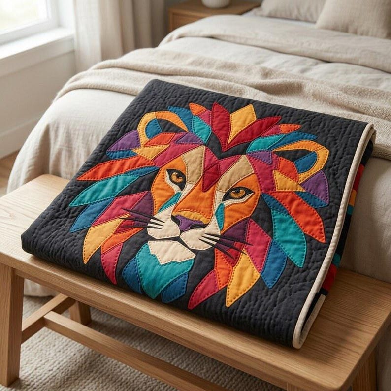 Löwen-Quiltmuster, Löwen-Wandbehang-Quiltmuster (PDF), Einfaches Applikationsquiltmuster für Anfänger, Applikation mit offener Kante zum Aufbügeln Bild 8