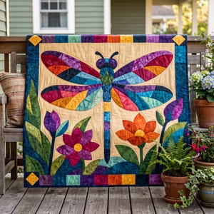 Mönster för trollslända-quilt, applikation med smältbara kanter, quiltmönster i PDF-format, väggbonad med lapptäcke, mall för quilt med folkkonst bild 12