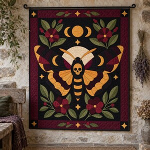 Death's Head Moth Quilt Pattern, Applique & Collage Quilt, Gothic Moth PDF Pattern, Patchwork Wall Hanging, Folk Art Quilt Template image 12