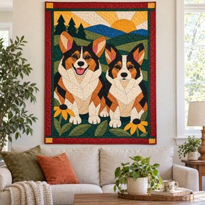 Corgi Pair Quilt Pattern, Applique & Collage Dog Quilt, Animal Quilt Pattern PDF, Patchwork Wall Hanging, Folk Art Quilt Template image 12