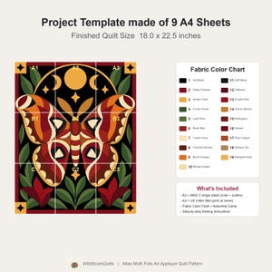 Atlas Moth Quilt Pattern, Applique & Collage Quilt PDF, Moon Phase Quilt Pattern, Folk Art Wall Hanging, Botanical Patchwork Template image 15