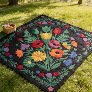 Cottagecore Quilt Pattern, Floral Wall Hanging Quilt Pattern PDF, Botanical Applique Quilt, Raw Edge Fusible Applique image 11