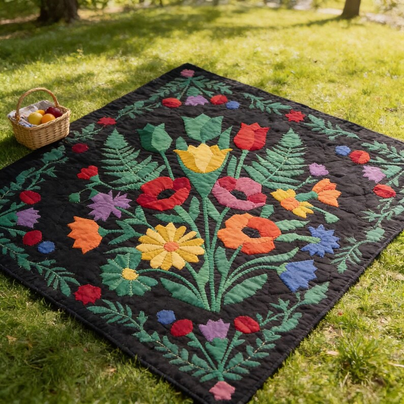 Cottagecore Quilt Pattern, Floral Wall Hanging Quilt Pattern PDF, Botanical Applique Quilt, Raw Edge Fusible Applique image 11