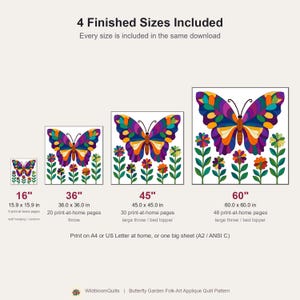 Butterfly Garden Quilt Pattern, Raw Edge Fusible Applique PDF, Folk Art Animal Quilt, Patchwork Wall Hanging Template image 15