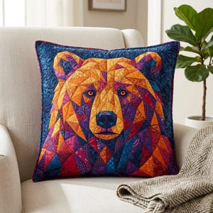 Patrón de edredón de oso, aplique termoadhesivo geométrico con borde sin rematar, patrón de edredón de animales en PDF, tapiz de pared de patchwork, plantilla de edredón de arte popular imagen 13