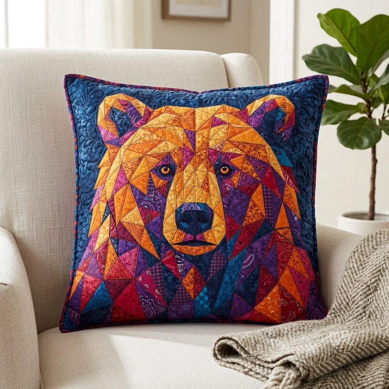 Patrón de edredón de oso, aplique termoadhesivo geométrico con borde sin rematar, patrón de edredón de animales en PDF, tapiz de pared de patchwork, plantilla de edredón de arte popular imagen 13