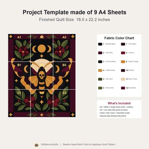 Death's Head Moth Quilt Pattern, Applique & Collage Quilt, Gothic Moth PDF Pattern, Patchwork Wall Hanging, Folk Art Quilt Template image 15
