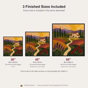 Tuscan Landscape Quilt Pattern, Applique & Collage Quilt PDF, Countryside Wall Hanging, Folk Art Patchwork, Raw Edge Fusible Applique image 2