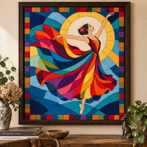 Patrón de colcha de bailarina de vidrieras, colcha de apliques y collage en PDF, patrón de colcha de bailarina, tapiz de patchwork, plantilla de colcha de arte popular imagen 7