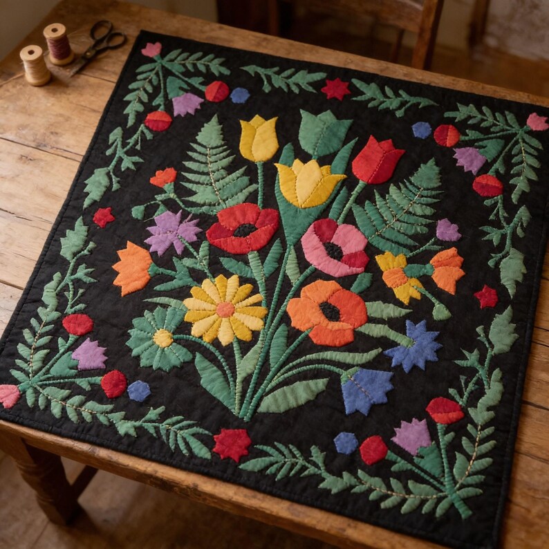 Cottagecore Quilt Pattern, Floral Wall Hanging Quilt Pattern PDF, Botanical Applique Quilt, Raw Edge Fusible Applique image 5