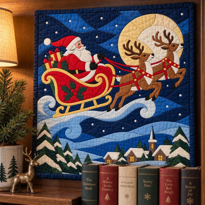 Santa Sleigh Quilt Pattern, Applique & Collage Quilt, Christmas Quilt Pattern PDF, Stained Glass Patchwork Wall Hanging, Reindeer Quilt image 17