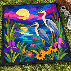 Patrón de colcha de garza, aplique termoadhesivo con borde sin rematar, patrón de colcha de pájaros en PDF, tapiz de pared de paisaje de humedal, plantilla de colcha de arte popular imagen 10