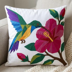 Hummingbird Quilt Pattern, Raw Edge Fusible Applique PDF, Tropical Bird Quilt Pattern, Hibiscus Patchwork Wall Hanging image 19