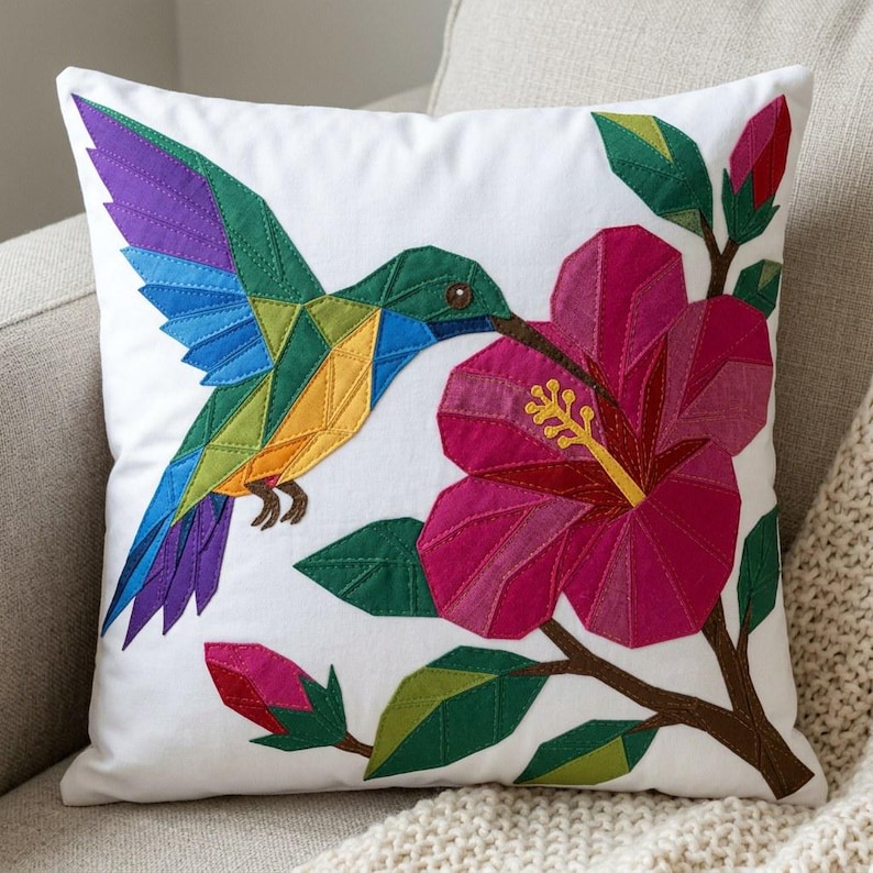 Hummingbird Quilt Pattern, Raw Edge Fusible Applique PDF, Tropical Bird Quilt Pattern, Hibiscus Patchwork Wall Hanging image 19