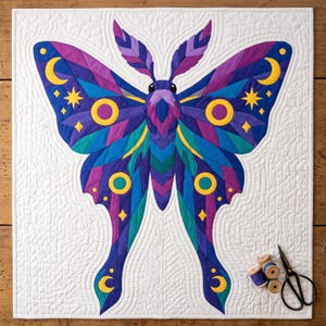 Amethyst Moth Quilt Pattern, Raw Edge Fusible Applique PDF, Celestial Moth Pattern, Patchwork Wall Hanging, Folk Art Quilt Template image 16