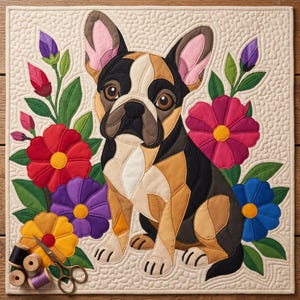 French Bulldog Quilt Pattern, Dog Wall Hanging Quilt Pattern PDF, Applique Quilt Pattern, 2 Colourways & 3 Sizes, Raw Edge Fusible Applique image 12