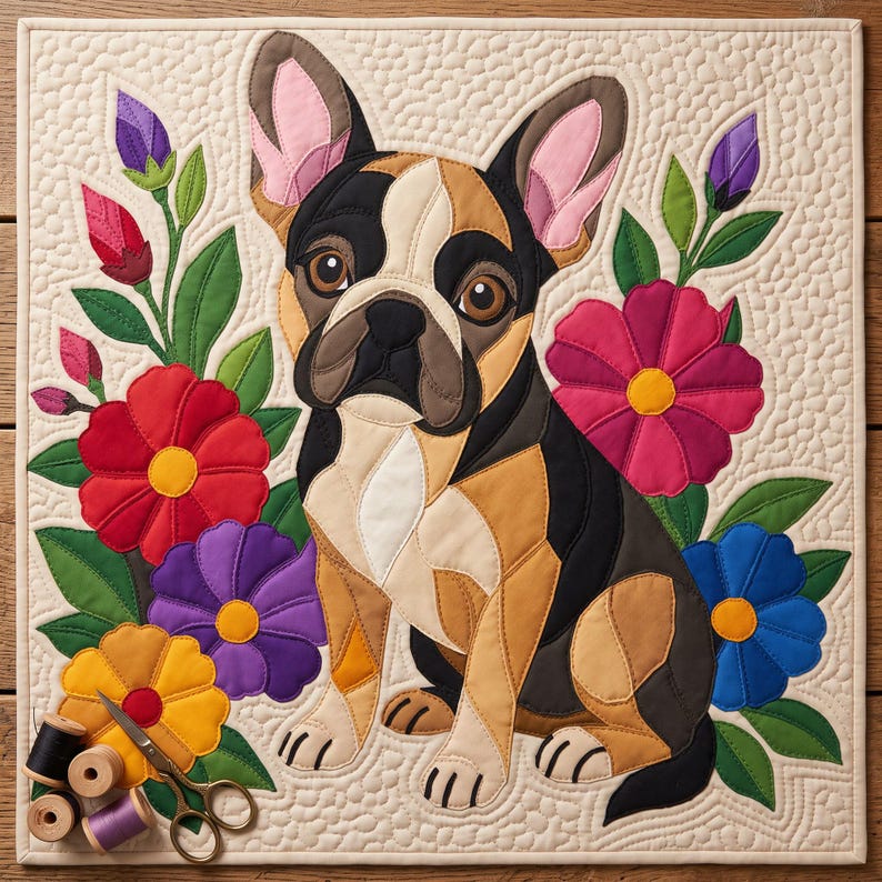 French Bulldog Quilt Pattern, Dog Wall Hanging Quilt Pattern PDF, Applique Quilt Pattern, 2 Colourways & 3 Sizes, Raw Edge Fusible Applique image 12