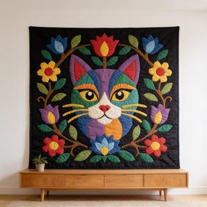 Cat Quilt Pattern, Floral Cat Wall Hanging Quilt Pattern PDF, Easy Applique Quilt for Beginners, Cat Lover Gift, Raw Edge Fusible Applique image 8
