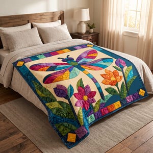 Mönster för trollslända-quilt, applikation med smältbara kanter, quiltmönster i PDF-format, väggbonad med lapptäcke, mall för quilt med folkkonst bild 7