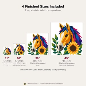 Horse Quilt Pattern, Horse Wall Hanging Quilt Pattern PDF, Easy Applique Quilt for Beginners, Raw Edge Fusible Applique image 3