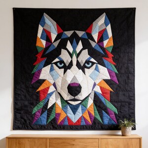 Husky Quilt Pattern, Dog Wall Hanging Quilt Pattern PDF, Beginner Applique Quilt Pattern, Wolf Dog Wall Quilt, Raw Edge Fusible Applique image 7