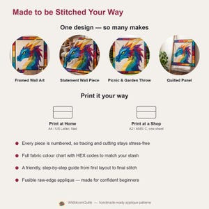 Dragon Quilt Pattern, Applique & Collage Quilt, Animal Quilt Pattern PDF, Patchwork Wall Hanging, Folk Art Dragon Template image 11