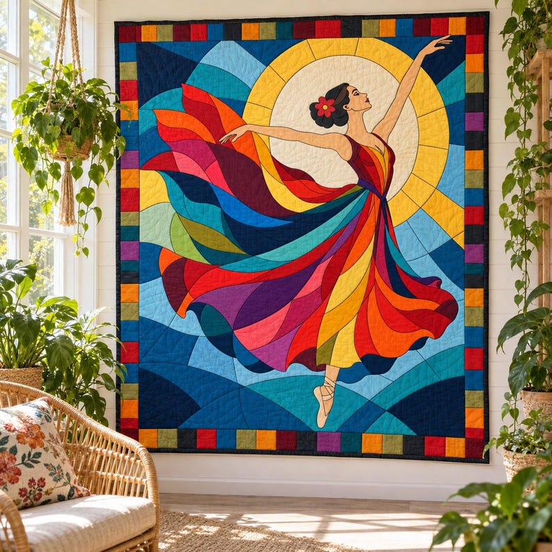 Patrón de colcha de bailarina de vidrieras, colcha de apliques y collage en PDF, patrón de colcha de bailarina, tapiz de patchwork, plantilla de colcha de arte popular imagen 13