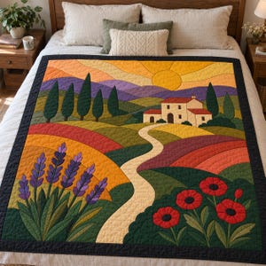 Tuscan Landscape Quilt Pattern, Applique & Collage Quilt PDF, Countryside Wall Hanging, Folk Art Patchwork, Raw Edge Fusible Applique image 9