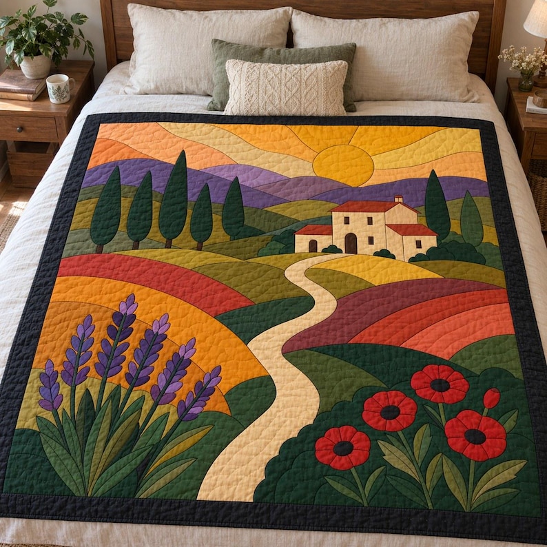 Tuscan Landscape Quilt Pattern, Applique & Collage Quilt PDF, Countryside Wall Hanging, Folk Art Patchwork, Raw Edge Fusible Applique image 9
