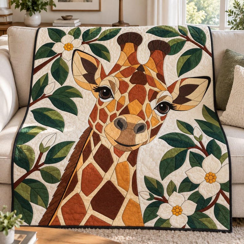 Giraffen-Quiltmuster, Applikations- und Collage-Quilt, Tier-Quiltmuster (PDF), Magnolien-Wandbehang im Volkskunststil, Patchwork-Vorlage Bild 10