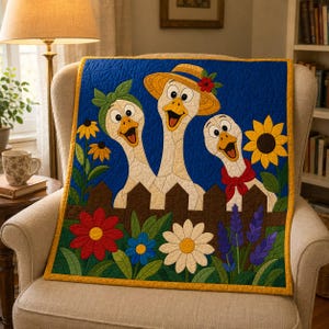 Funny Geese Quilt Pattern, Raw Edge Fusible Applique, Animal Quilt Pattern PDF, Patchwork Wall Hanging, Folk Art Quilt Template image 8