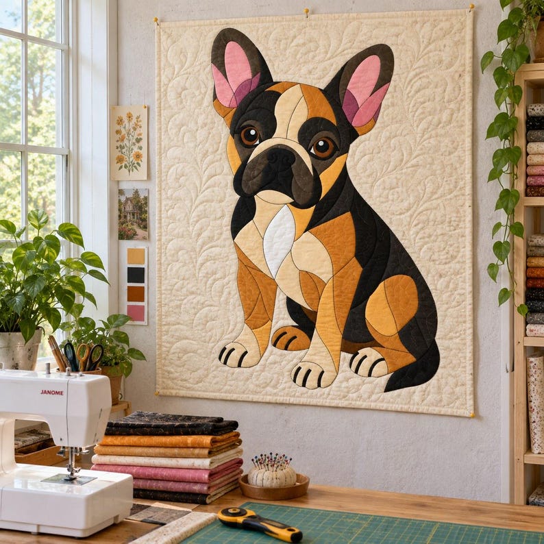 French Bulldog Quilt Pattern, Applique & Collage Quilt, Dog Quilt Pattern PDF, Patchwork Wall Hanging, Folk Art Quilt Template image 8