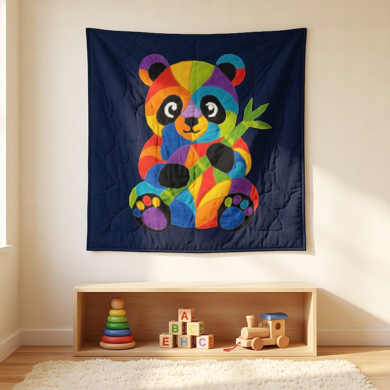 Patrón de edredón de panda, patrón de edredón para colgar en la pared de la habitación infantil en PDF, edredón de apliques fácil para principiantes, aplique termoadhesivo con borde sin rematar imagen 1