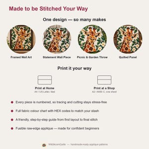 Giraffen-Quiltmuster, Applikations- und Collage-Quilt, Tier-Quiltmuster (PDF), Magnolien-Wandbehang im Volkskunststil, Patchwork-Vorlage Bild 13