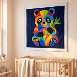 Patrón de edredón de panda, patrón de edredón para colgar en la pared de la habitación infantil en PDF, edredón de apliques fácil para principiantes, aplique termoadhesivo con borde sin rematar imagen 6