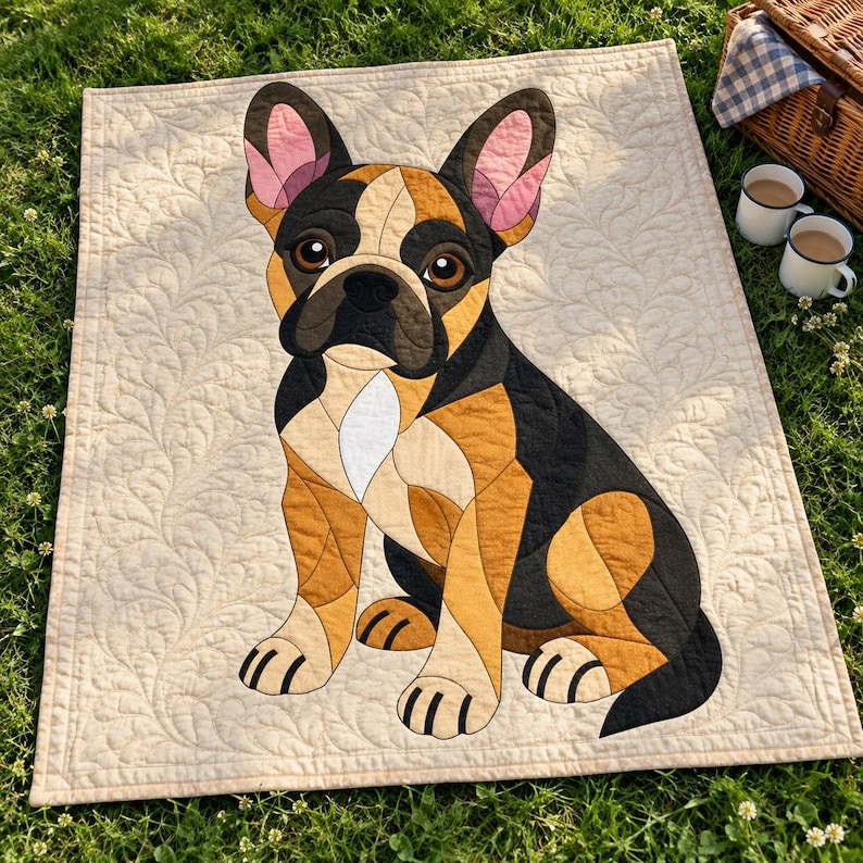 French Bulldog Quilt Pattern, Applique & Collage Quilt, Dog Quilt Pattern PDF, Patchwork Wall Hanging, Folk Art Quilt Template image 11