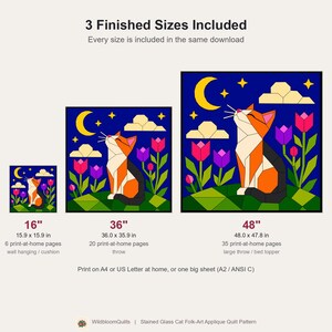 Cat Quilt Pattern, Cat Wall Hanging Quilt Pattern PDF, Easy Applique Quilt for Beginners, Folk Art Cat Lover Gift, Raw Edge Fusible Applique image 16