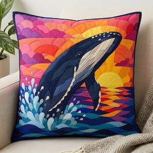 Humpback Whale Quilt Pattern, Raw Edge Fusible Applique PDF, Ocean Animal Quilt Pattern, Patchwork Wall Hanging, Folk Art Quilt Template image 9