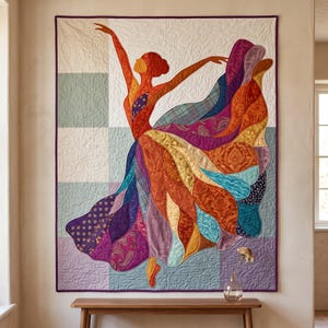 Ballerina-Quiltmuster, PDF-Vorlage für Applikationen mit offenen Kanten, Tänzer-Quiltmuster, Patchwork-Wandbehang, Quiltvorlage im Volkskunststil Bild 19