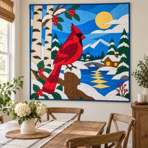 Quiltmuster „Winterkardinal“, Applikations- und Collage-Quilt, Vogel-Quiltmuster (PDF), Patchwork-Wandbehang, Quiltvorlage im Stil der Volkskunst Bild 7