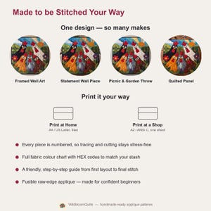 Wzór na kołdrę z zabawnymi kurczakami, aplikacja z surowym brzegiem, wzór na kołdrę ze zwierzętami w formacie PDF, szablon do powieszenia na ścianie patchworku z motywem ludowym zdjęcie 11