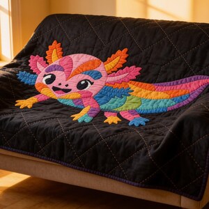 Axolotl Quilt Pattern, Kids Wall Hanging Quilt Pattern PDF, Easy Applique Quilt for Beginners, Raw Edge Fusible Applique image 6