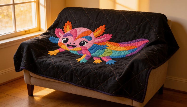 Axolotl Quilt Pattern, Kids Wall Hanging Quilt Pattern PDF, Easy Applique Quilt for Beginners, Raw Edge Fusible Applique image 6