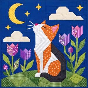 Cat Quilt Pattern, Cat Wall Hanging Quilt Pattern PDF, Easy Applique Quilt for Beginners, Folk Art Cat Lover Gift, Raw Edge Fusible Applique image 18