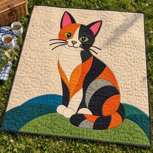 Calico Cat Quilt Pattern, Applique & Collage Quilt, Cat Quilt Pattern PDF, Patchwork Wall Hanging, Folk Art Quilt Template image 11