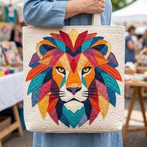 Löwen-Quiltmuster, Löwen-Wandbehang-Quiltmuster (PDF), Einfaches Applikationsquiltmuster für Anfänger, Applikation mit offener Kante zum Aufbügeln Bild 6