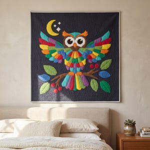 Owl Quilt Pattern, Owl Wall Hanging Quilt Pattern PDF, Easy Applique Quilt for Beginners, Woodland Wall Quilt, Raw Edge Fusible Applique image 2