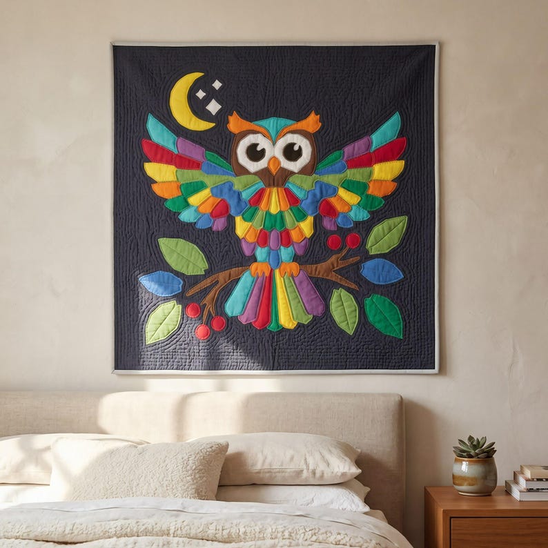 Owl Quilt Pattern, Owl Wall Hanging Quilt Pattern PDF, Easy Applique Quilt for Beginners, Woodland Wall Quilt, Raw Edge Fusible Applique image 2